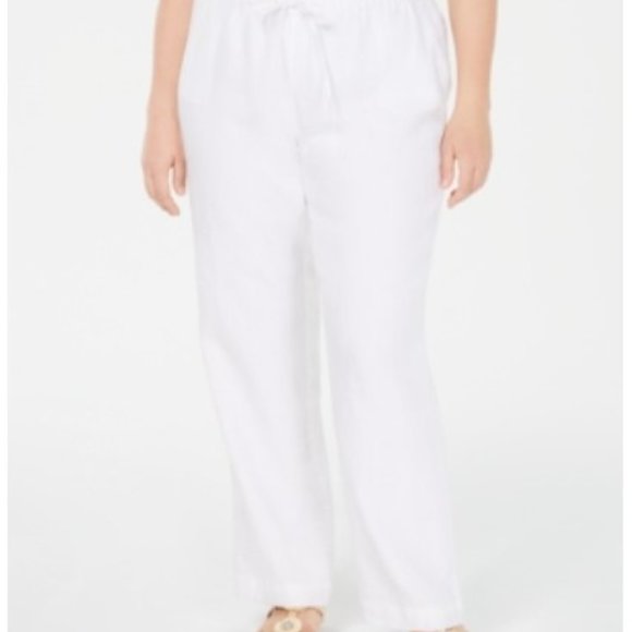 NWT White Charter Club Linen Straight-Leg Pants - Picture 1 of 8